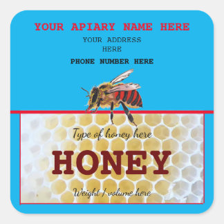 PERSONALISIERTE HONEY JAR ETIKETTEN. HOBBY BEEKEEP QUADRATISCHER AUFKLEBER