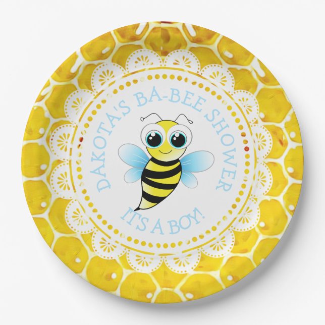 Personalisierte Honey- und Bee Baby-Duschpapier-Te Pappteller (Vorderseite)