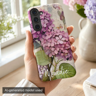 Personalisierte Hortensie & Schmetterling Rosa Samsung Galaxy Hülle