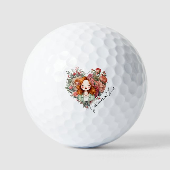 Personalisierte Hübsche Blütendame Golfball (Vorderseite)