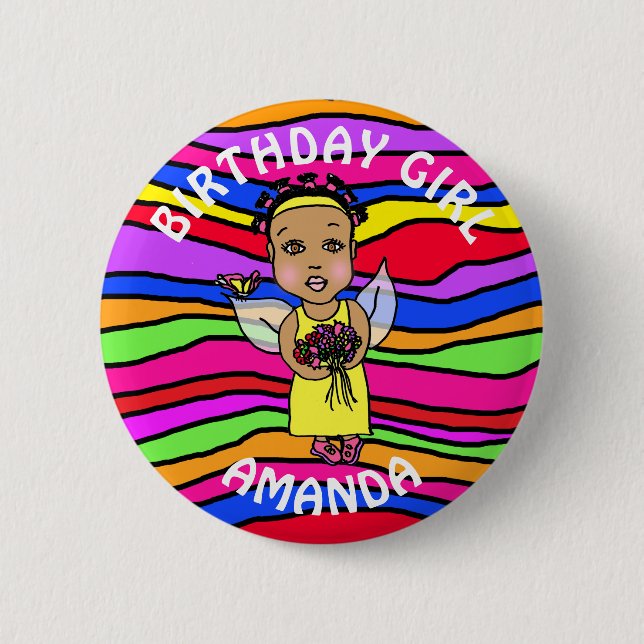 Personalisierte Hübsche Fairy Birthday Girl Button (Vorderseite)