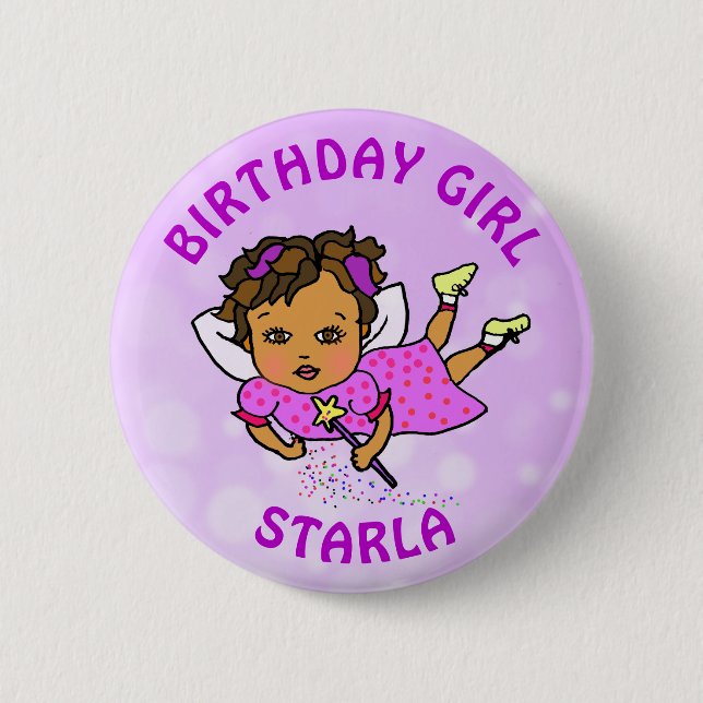 Personalisierte Hübsche Fairy Birthday Girl Button (Vorderseite)