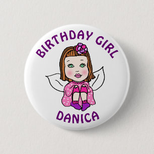 Personalisierte Hübsche Fairy Birthday Girl Button