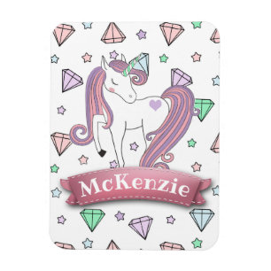 Personalisierte Hübsche Pastel Unicorn Diamantg Magnet