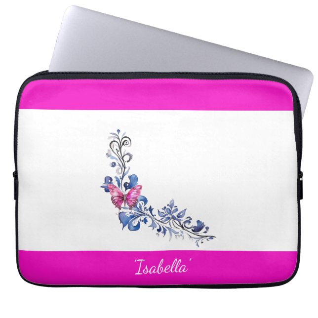 Personalisierte Hübsche Pink Butterfly Electronics Laptopschutzhülle (Vorderseite)