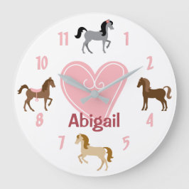 Personalisierte Hübsche Ponys und rosa Herzpferd Große Wanduhr