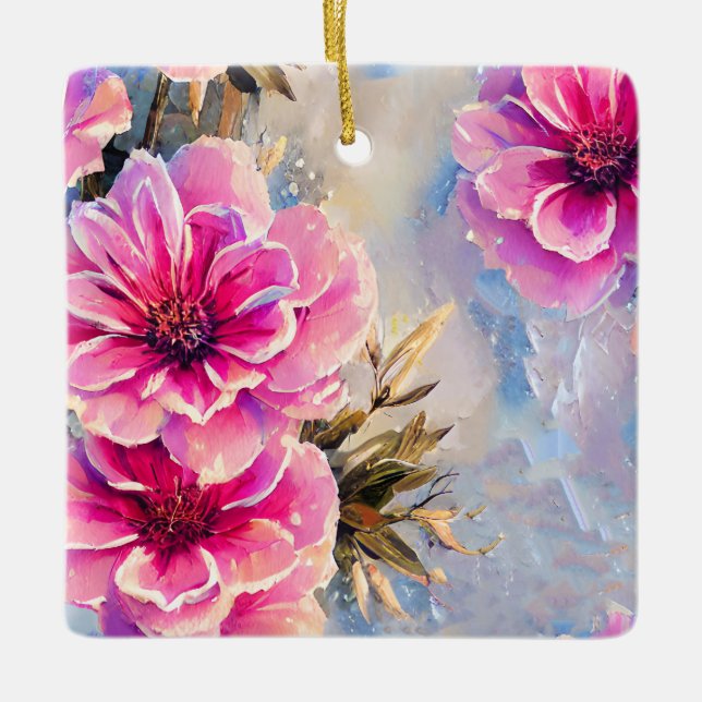 Personalisierte Hübsche Rosa Blume Blumenweihnacht Keramikornament (Vorderseite)