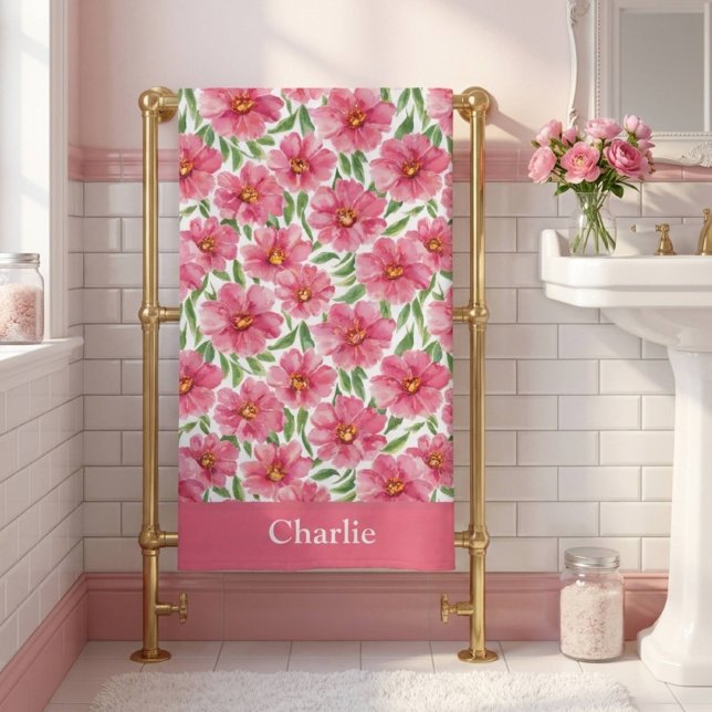 Personalisierte hübsche rosa florale Blume Badehandtuch (Von Creator hochgeladen)