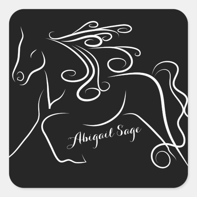 Personalisierte Hübsche Schwarz-weiße Silhouette Quadratischer Aufkleber (Vorderseite)