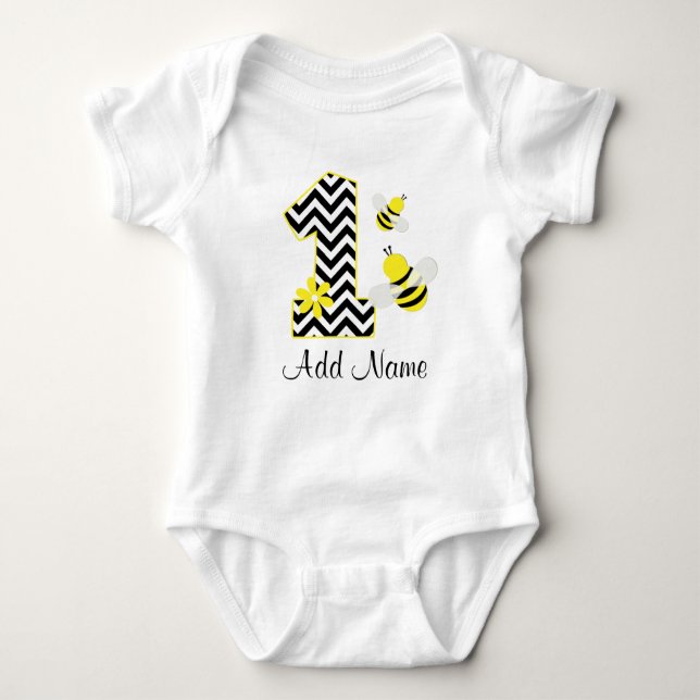 Personalisierte Hummel Bee 1. Geburtstag Zickzack Baby Strampler (Vorderseite)