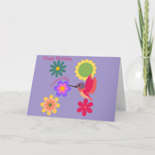 Personalisierte Hummingvogel- und Blume-Karte Dankeskarte