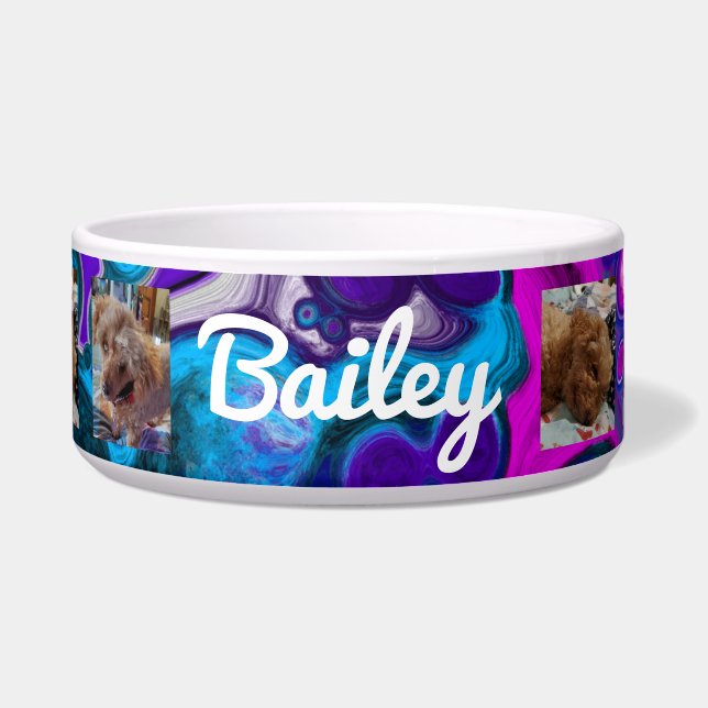 Personalisierte Hunde Fotos und Name Lila Blue Napf (Vorderseite)
