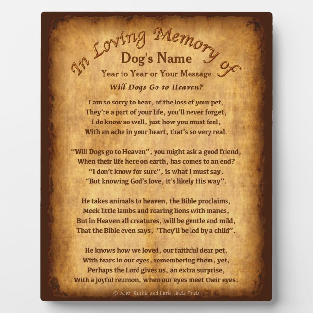 Personalisierte Hunde gehen zu den "Heaven Poem Pl Fotoplatte (Vorderseite)