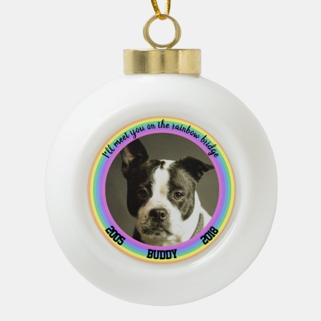 Personalisierte Hundebrücke - Gedenkfeier Rainbow  Keramik Kugel-Ornament (Vorderseite)