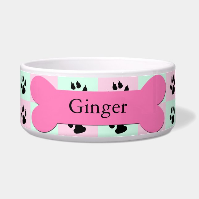 Personalisierte Hundeschale — rosa Hundeknochen Napf (Vorderseite)