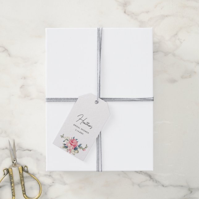 Personalisierte Hütte Rosa Rosen auf blauem Hinter Geschenkanhänger (Mit Garn)