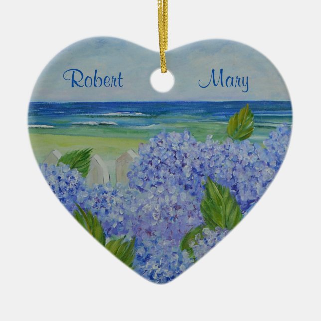 Personalisierte Hydrangeas am Meer Keramik Ornament (Vorne)