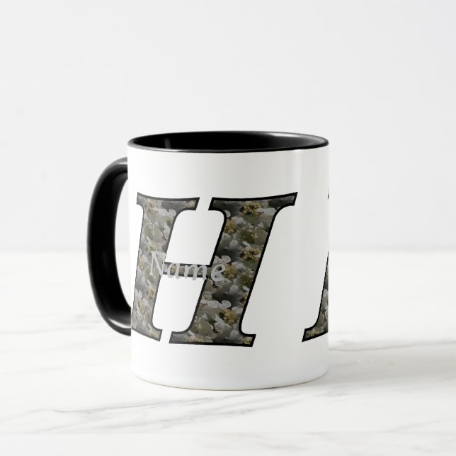 Personalisierte Hydrangeenblumen mit Monogramm-Anf Tasse (Vorderseite Links)