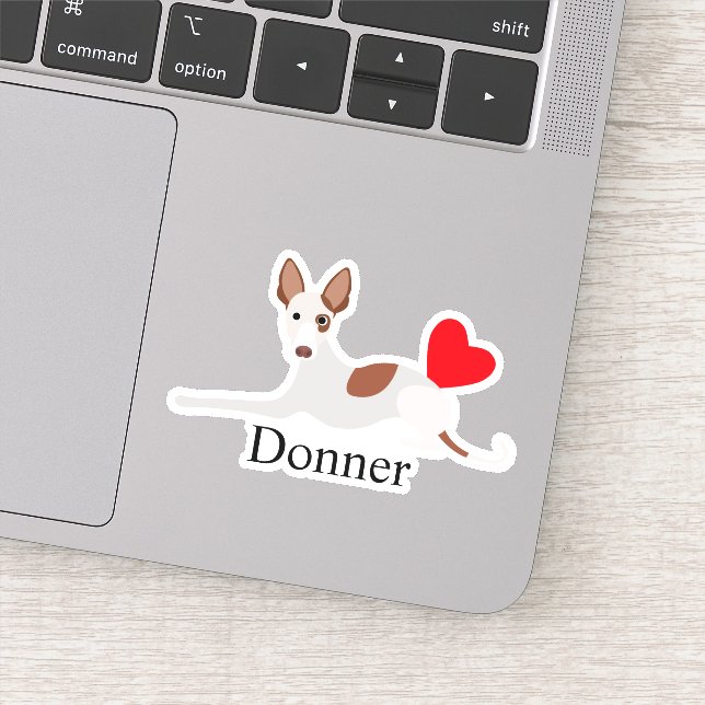 Personalisierte Ibizan Hunde Herzname Podenco Aufkleber (Detail)