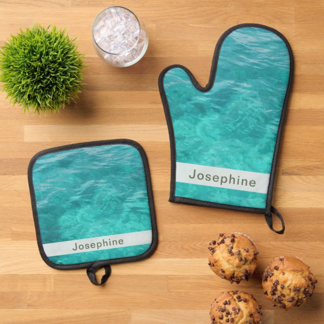 Personalisierte Imitate Blaues Wasser Ofenhandschuh & Topflappen-Set (Oben Unten)