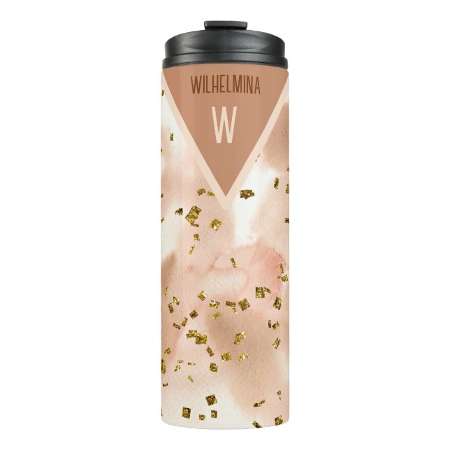 Personalisierte Imitate Gold Brown & Pink Thermosbecher (Vorderseite)