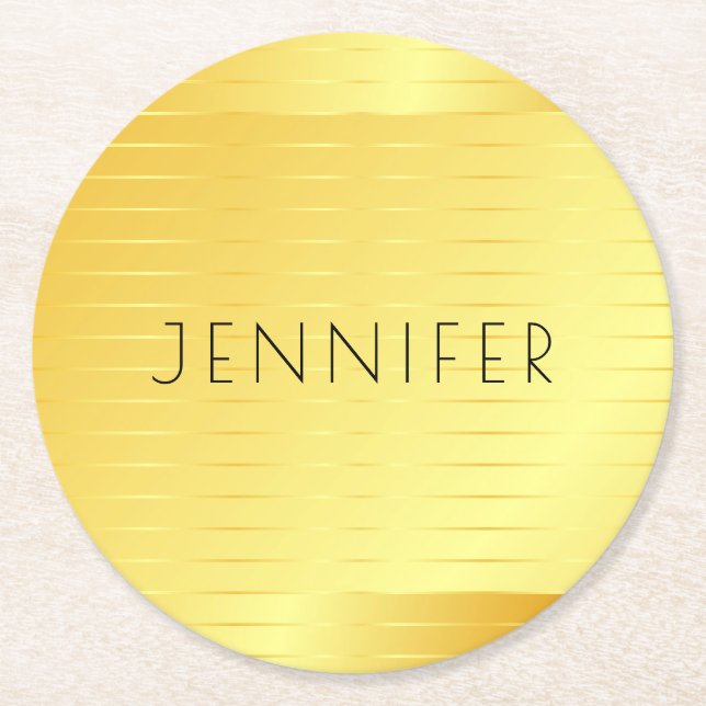 Personalisierte Imitate Gold Elegante Moderne Vorl Runder Pappuntersetzer (Vorderseite)