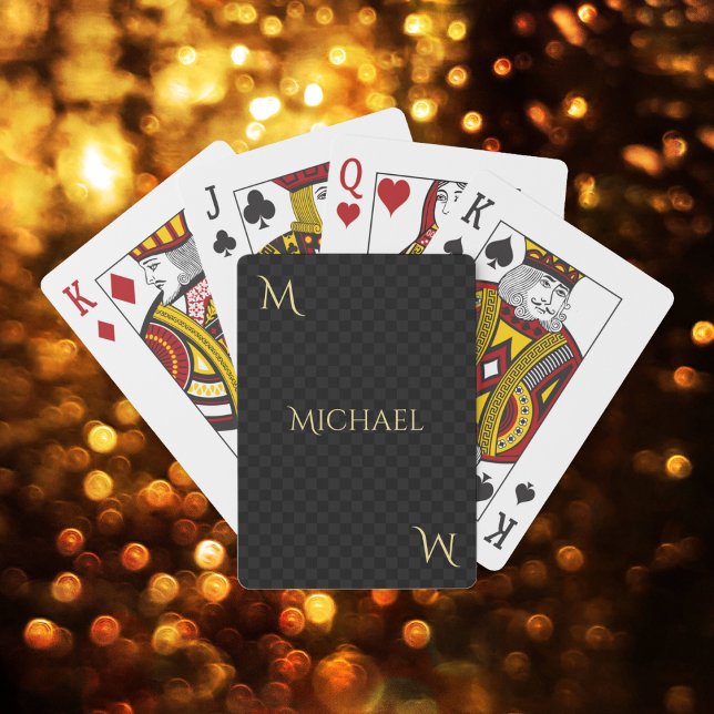 Personalisierte Imitate Gold Monogram Name Karo Po Spielkarten (Personalized Faux Gold Monogram Name Checks Poker Playing Cards)