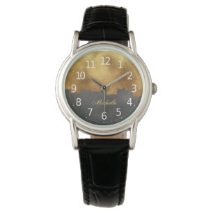 Personalisierte Imitate Gold und Schwarz   Frauenw Armbanduhr