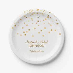 Personalisierte Imitate Goldene Confetti-Hochzeit Pappteller