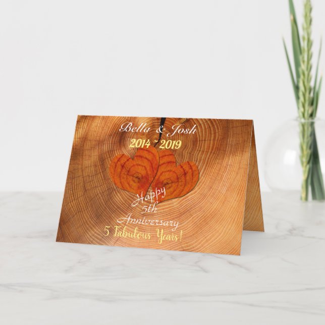 Personalisierte Imitate Holz 5. Hochzeitstag Karte (Vorderseite)