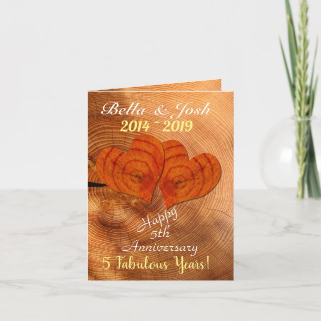 Personalisierte Imitate Holz 5. Hochzeitstag Karte (Vorderseite)