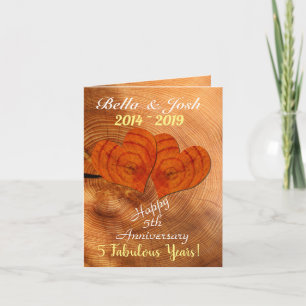Personalisierte Imitate Holz 5. Hochzeitstag Karte