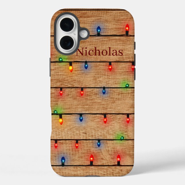Personalisierte Imitate Holz & Muliticolor Leuchte iPhone 16 Plus Hülle (Rückseite)