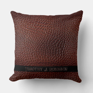 Personalisierte Imitate Leather Brown bestickt Kissen