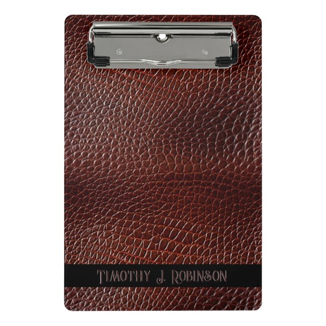 Personalisierte Imitate Leather Brown bestickt Mini Klemmbrett (Vorderseite)
