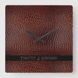 Personalisierte Imitate Leather Brown bestickt Quadratische Wanduhr