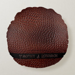 Personalisierte Imitate Leather Brown bestickt Rundes Kissen