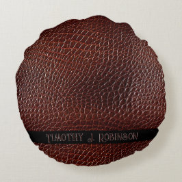 Personalisierte Imitate Leather Brown bestickt Rundes Kissen