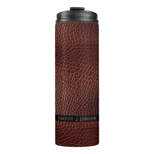 Personalisierte Imitate Leather Brown bestickt Thermosbecher (Vorderseite)