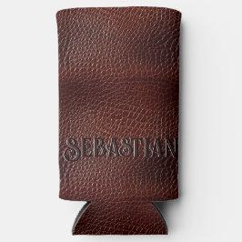 Personalisierte Imitate Leather Brown Selters Dosenkühler