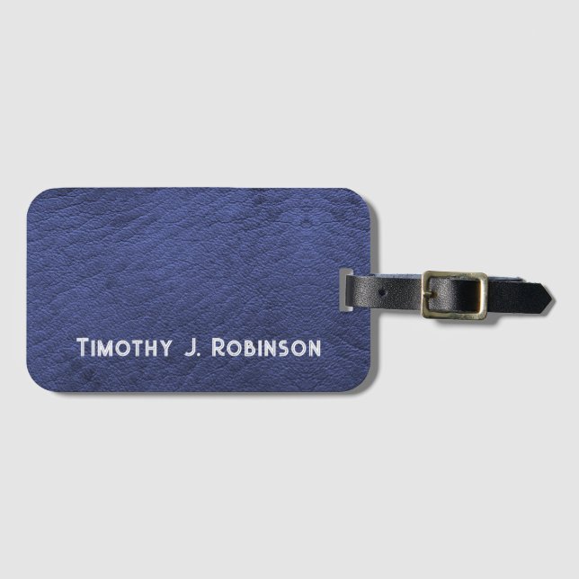 Personalisierte Imitate Navy Blue Leather Gepäckanhänger (Vorderseite (Horizontal))