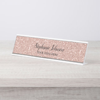 Personalisierte Imitate Rose Gold Glitzer Schreibtischnamensplakette