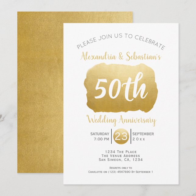 personalisierte Imitate zum 50. Hochzeitstag Gold Einladung (Vorne/Hinten)