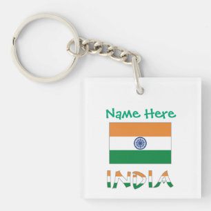 Personalisierte Indien-Flagge Quadratisch Acryl Schlüsselanhänger