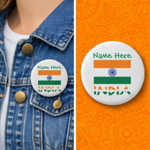 Personalisierte Indienflagge rund Button