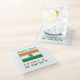 Personalisierte indische Flagge  Glasuntersetzer
