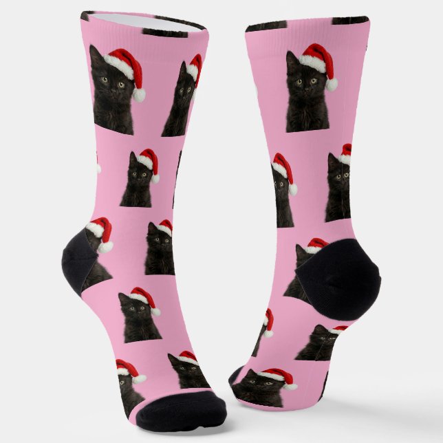 Personalisierte individuelle schwarze Kitty-Katze  Socken (Gewinkelt)