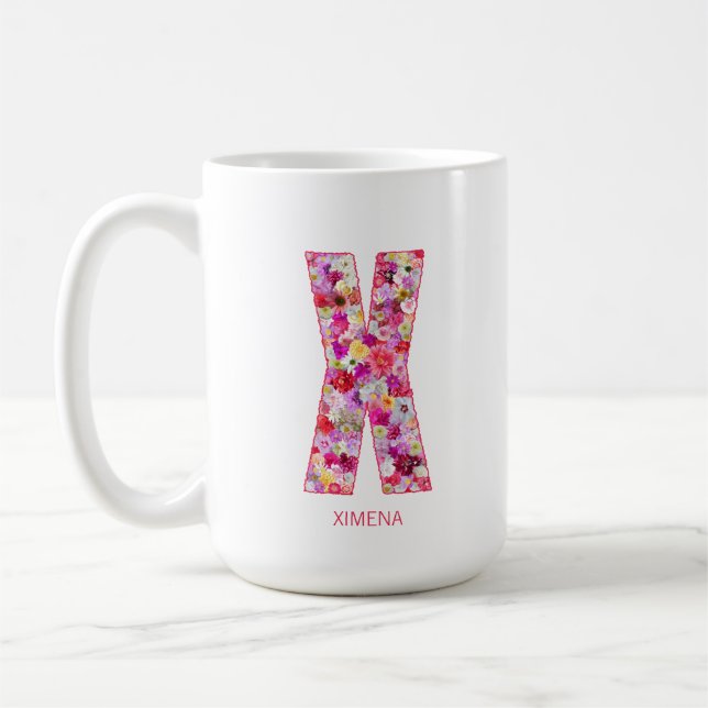 Personalisierte Initiale | Florale Buchstabe X Mon Kaffeetasse (Links)