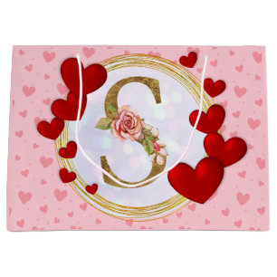 Personalisierte initiale florale Monogramm und Rot Große Geschenktüte