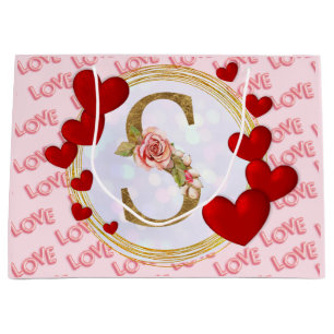 Personalisierte initiale florale Monogramm und Rot Große Geschenktüte